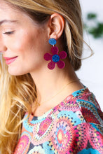 Load image into Gallery viewer, Blue &amp; Magenta Glitter Mod Daisy Earrings
