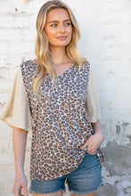 Load image into Gallery viewer, Beige V neck Leopard Print Bell Sleeve Color Block Top
