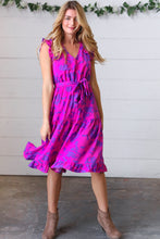 Load image into Gallery viewer, Fuchsia Flower Print Frilled Bolero Waist Tie Dress
