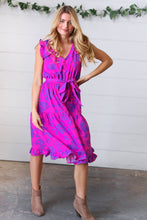 Load image into Gallery viewer, Fuchsia Flower Print Frilled Bolero Waist Tie Dress
