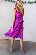 Load image into Gallery viewer, Fuchsia Flower Print Frilled Bolero Waist Tie Dress
