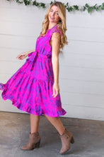 Load image into Gallery viewer, Fuchsia Flower Print Frilled Bolero Waist Tie Dress
