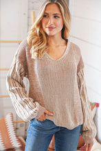 Load image into Gallery viewer, Beige Two-Tone Wool Rib Loose Fit Sweater Top
