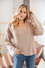 Load image into Gallery viewer, Beige Two-Tone Wool Rib Loose Fit Sweater Top
