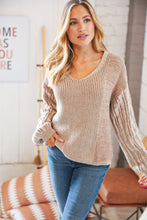 Load image into Gallery viewer, Beige Two-Tone Wool Rib Loose Fit Sweater Top
