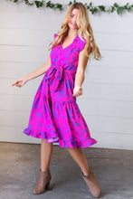 Load image into Gallery viewer, Fuchsia Flower Print Frilled Bolero Waist Tie Dress
