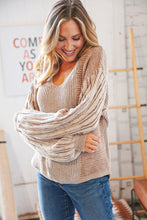 Load image into Gallery viewer, Beige Two-Tone Wool Rib Loose Fit Sweater Top
