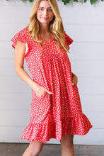 Load image into Gallery viewer, Cherry Red Ditzy Floral Babydoll Midi Dress
