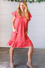 Load image into Gallery viewer, Cherry Red Ditzy Floral Babydoll Midi Dress
