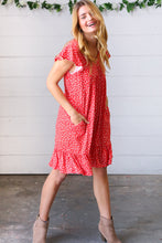 Load image into Gallery viewer, Cherry Red Ditzy Floral Babydoll Midi Dress
