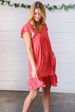 Load image into Gallery viewer, Cherry Red Ditzy Floral Babydoll Midi Dress
