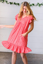 Load image into Gallery viewer, Cherry Red Ditzy Floral Babydoll Midi Dress
