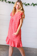 Load image into Gallery viewer, Cherry Red Ditzy Floral Babydoll Midi Dress
