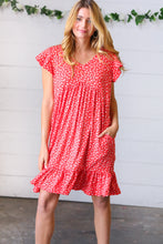 Load image into Gallery viewer, Cherry Red Ditzy Floral Babydoll Midi Dress
