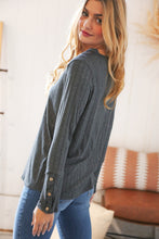 Load image into Gallery viewer, Dark Grey Ribbed Knit V Neck Lace Panel Top
