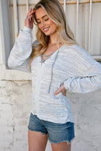 Load image into Gallery viewer, Grey Two Tone Knit V Neck Lace Up Color Block Top
