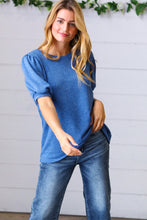 Load image into Gallery viewer, Azure Blue Puff Sleeve Two Tone Sweater Top
