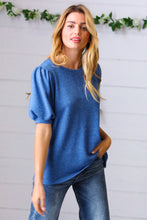 Load image into Gallery viewer, Azure Blue Puff Sleeve Two Tone Sweater Top
