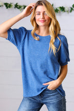 Load image into Gallery viewer, Azure Blue Puff Sleeve Two Tone Sweater Top
