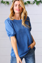 Load image into Gallery viewer, Azure Blue Puff Sleeve Two Tone Sweater Top
