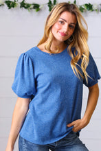 Load image into Gallery viewer, Azure Blue Puff Sleeve Two Tone Sweater Top
