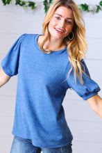 Load image into Gallery viewer, Azure Blue Puff Sleeve Two Tone Sweater Top
