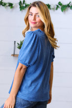 Load image into Gallery viewer, Azure Blue Puff Sleeve Two Tone Sweater Top
