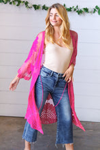 Load image into Gallery viewer, Fuchsia Crochet Lace Scallop Kimono
