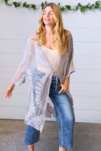 Load image into Gallery viewer, Light Grey Crochet Lace Scallop Kimono
