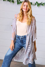 Load image into Gallery viewer, Light Grey Crochet Lace Scallop Kimono
