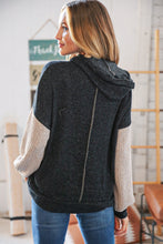 Load image into Gallery viewer, Black Loose Fit Sweater Knit Hoodie with Floral Strap

