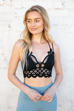 Load image into Gallery viewer, Black Crochet Lace Bralette with Bra Pads
