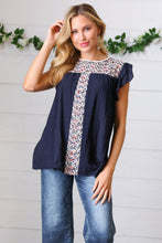 Load image into Gallery viewer, Navy Floral Embroidered Flutter Sleeve Top
