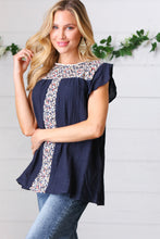 Load image into Gallery viewer, Navy Floral Embroidered Flutter Sleeve Top
