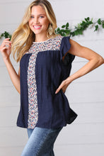 Load image into Gallery viewer, Navy Floral Embroidered Flutter Sleeve Top
