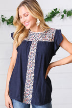 Load image into Gallery viewer, Navy Floral Embroidered Flutter Sleeve Top

