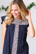 Load image into Gallery viewer, Navy Floral Embroidered Flutter Sleeve Top
