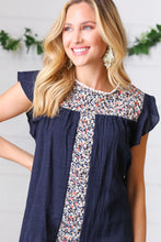 Load image into Gallery viewer, Navy Floral Embroidered Flutter Sleeve Top
