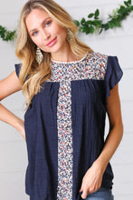 Load image into Gallery viewer, Navy Floral Embroidered Flutter Sleeve Top

