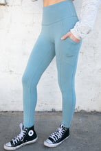 Load image into Gallery viewer, Blue Grey Better Cotton Wide Waistband Pocketed Leggings
