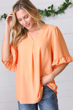 Load image into Gallery viewer, Peach Bell Sleeve V Neck Crepe Top
