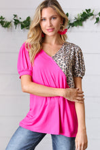 Load image into Gallery viewer, Fuchsia &amp; Leopard Surplice Color Block Top
