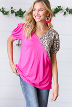 Load image into Gallery viewer, Fuchsia &amp; Leopard Surplice Color Block Top
