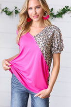 Load image into Gallery viewer, Fuchsia &amp; Leopard Surplice Color Block Top
