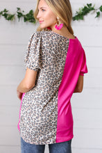 Load image into Gallery viewer, Fuchsia &amp; Leopard Surplice Color Block Top
