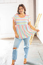 Load image into Gallery viewer, Rainbow Babydoll Peplum Rib Flutter Sleeve Top
