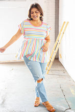 Load image into Gallery viewer, Rainbow Babydoll Peplum Rib Flutter Sleeve Top
