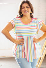 Load image into Gallery viewer, Rainbow Babydoll Peplum Rib Flutter Sleeve Top
