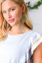 Load image into Gallery viewer, Handmade Teal Green &amp; Gold Beaded Pyramid Drop Earrings
