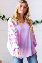 Load image into Gallery viewer, Lavender Two Tone Multi Color Stripe Raglan Top
